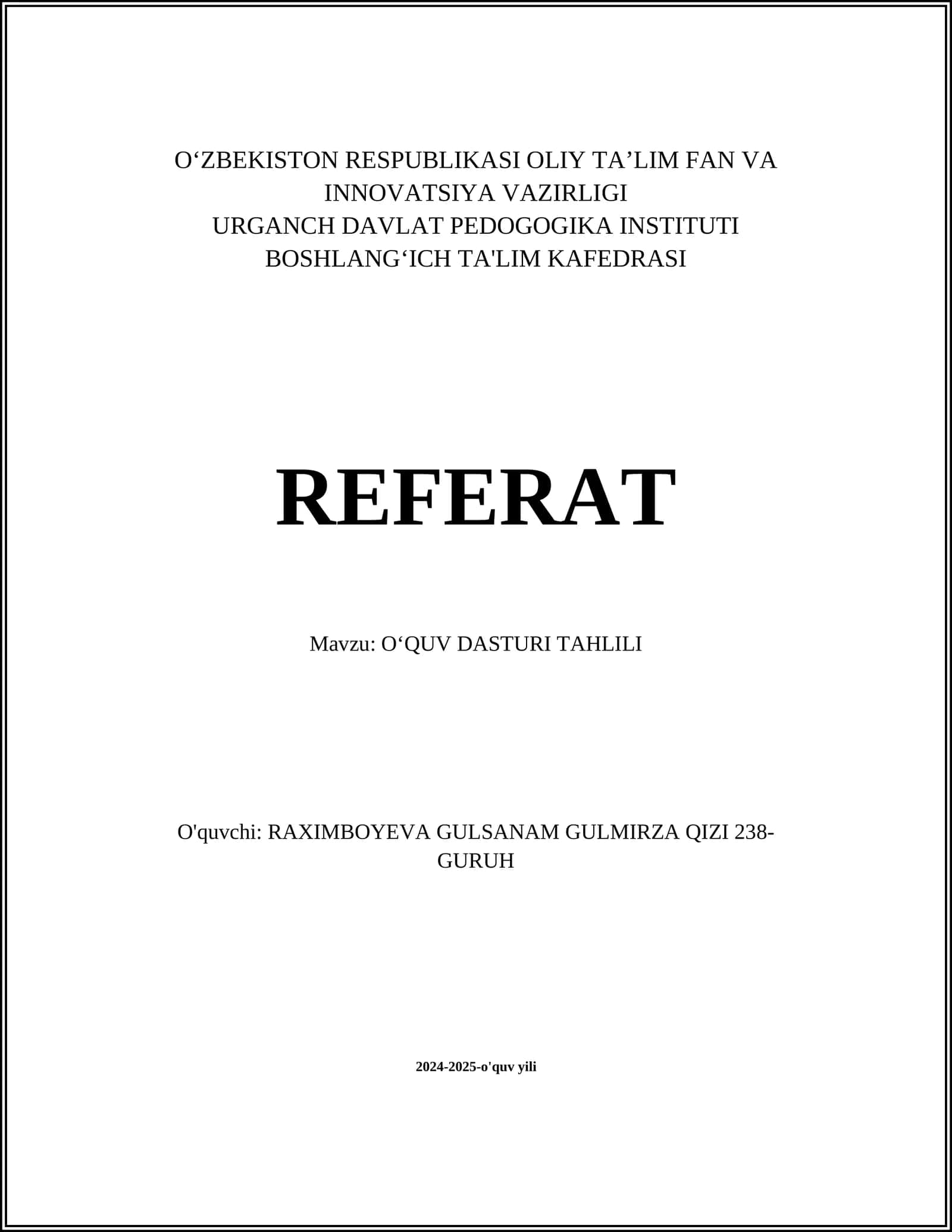 OʻQUV DASTURI TAHLILI 1