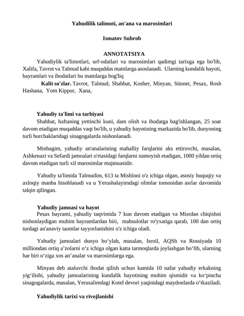 Yahudilik talimoti, an'ana va marosimlari 1