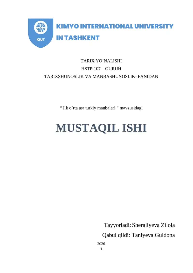 Ilk o‘rta asr turkiy manbalari. 1