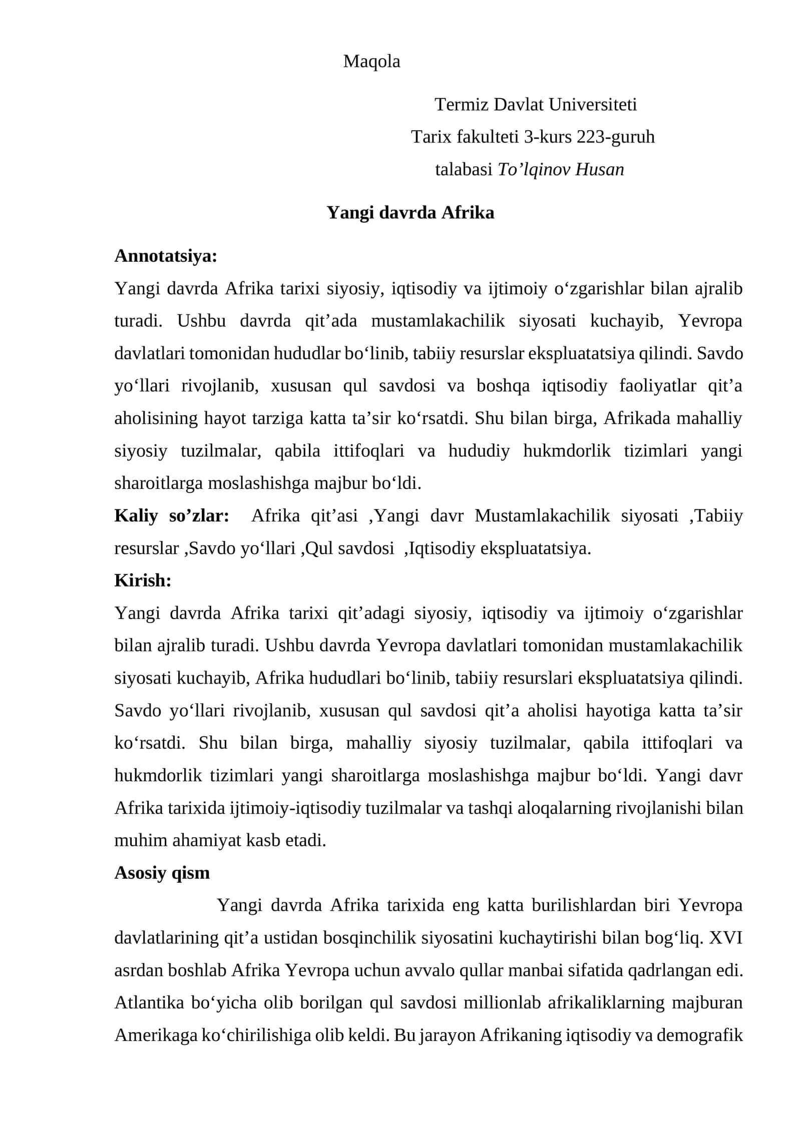 Yangi davrda Afrika tarixi 1