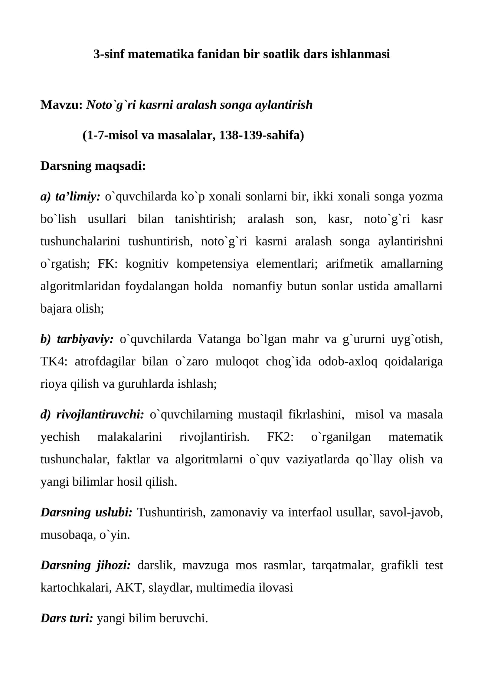 Noto`g`ri kasrni aralash songa aylantirish 1