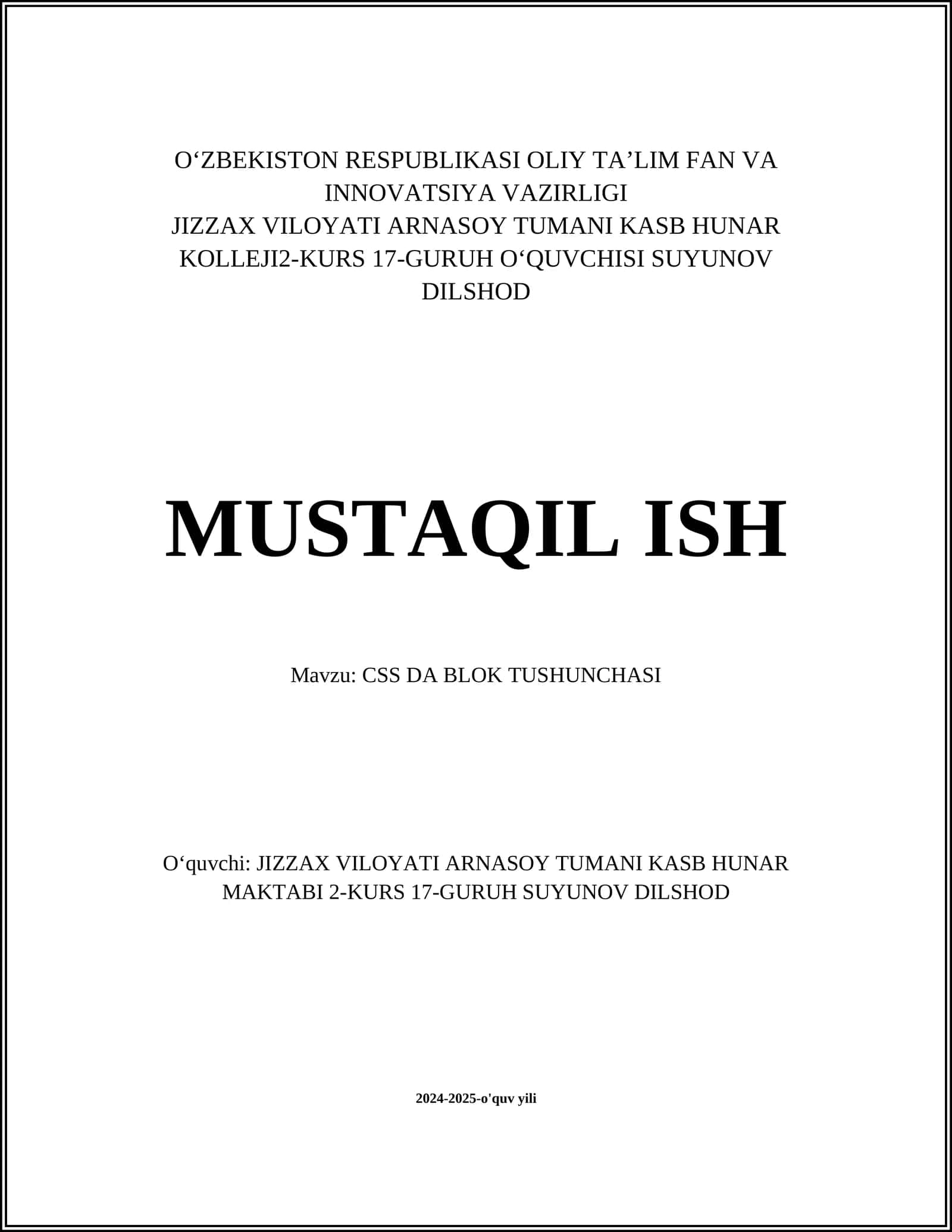 CSS DA BLOK TUSHUNCHASI 1