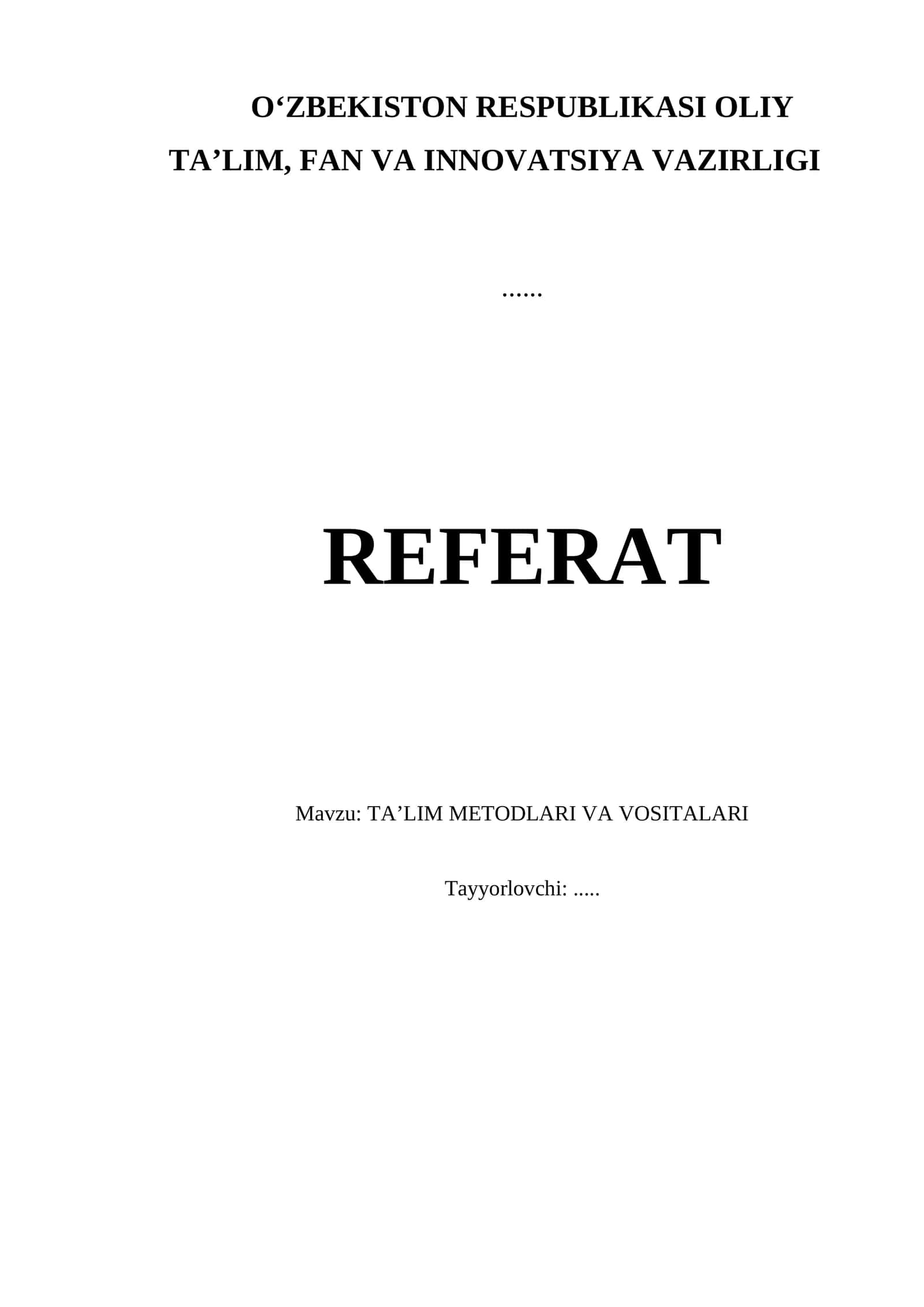 TA’LIM METODLARI VA VOSITALARI 1