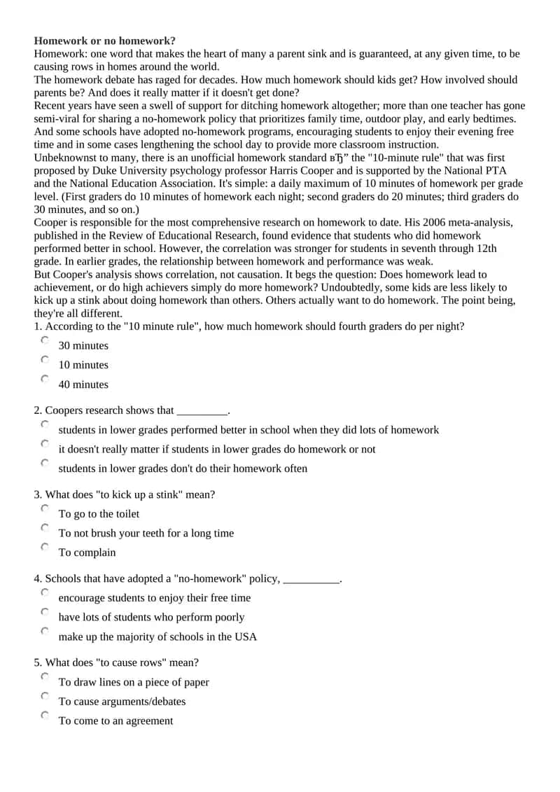 Homework or no homework? 1