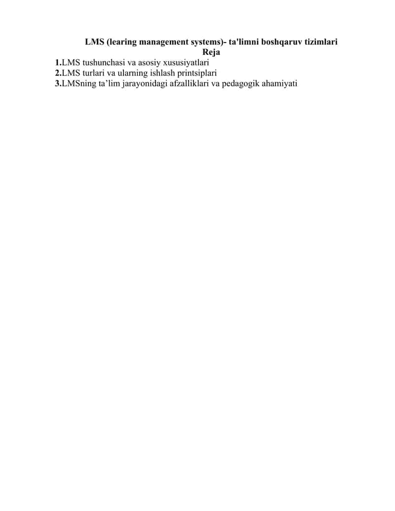 LMS (learing management systems)- ta'limni boshqaruv tizimlari 1