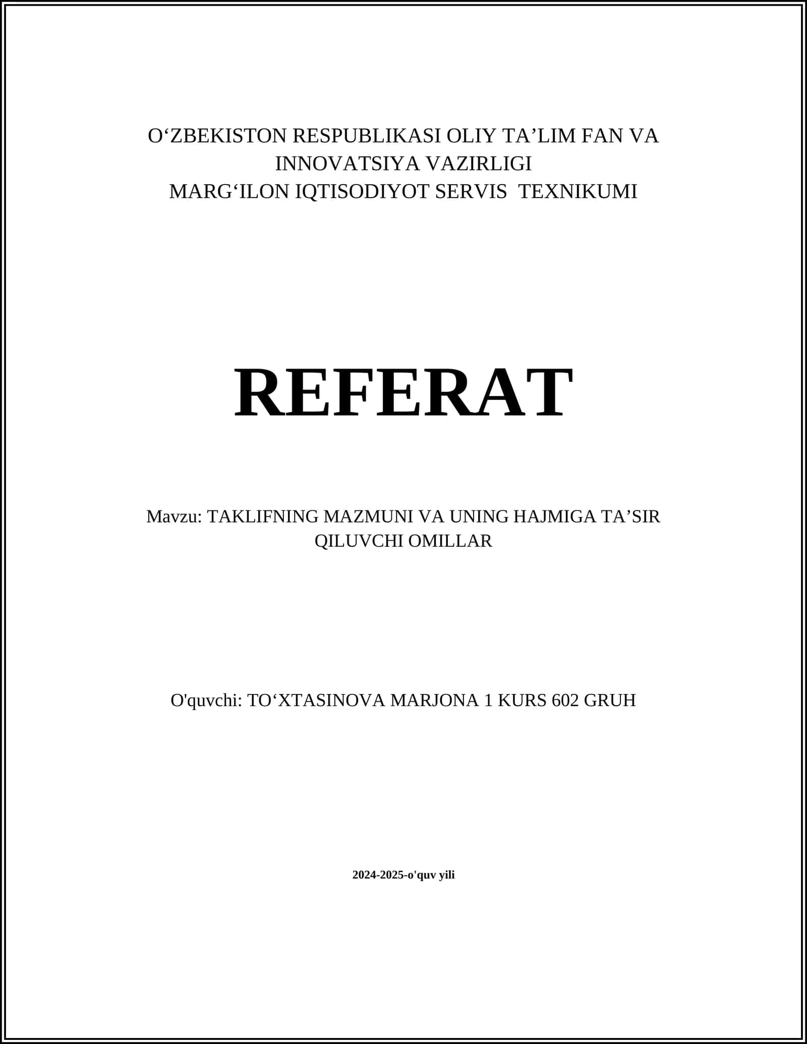 TAKLIFNING MAZMUNI VA UNING HAJMIGA TA’SIR QILUVCHI OMILLAR 1