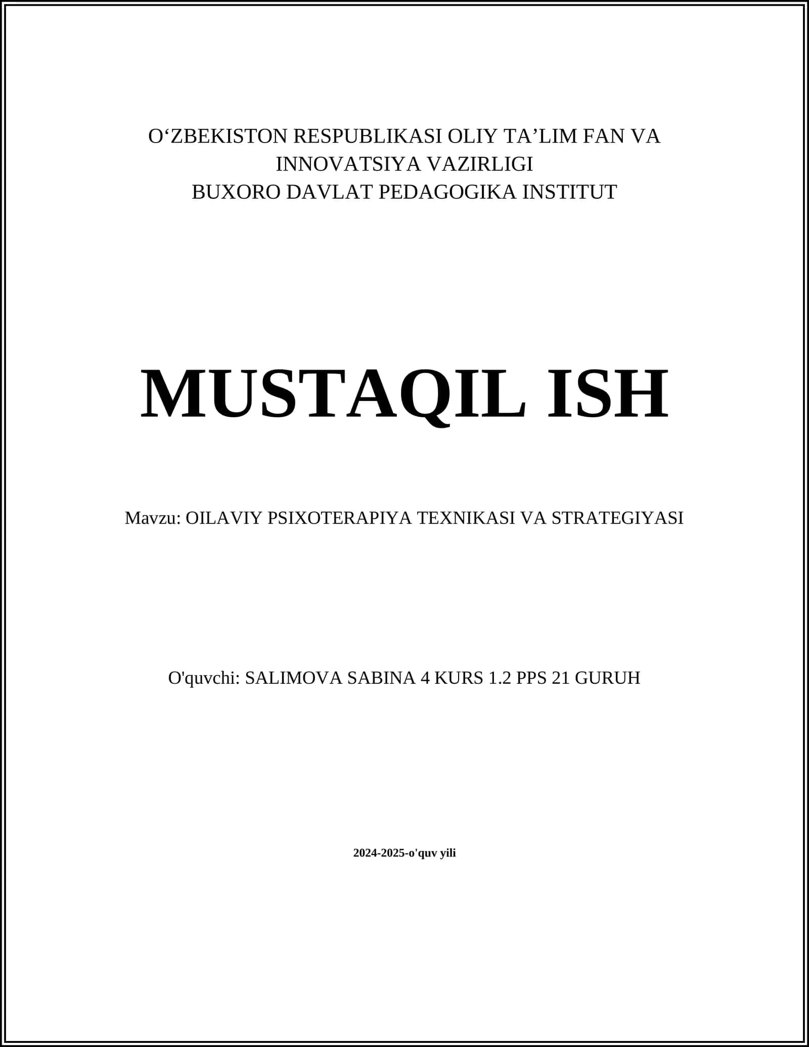 OILAVIY PSIXOTERAPIYA TEXNIKASI VA STRATEGIYASI 1
