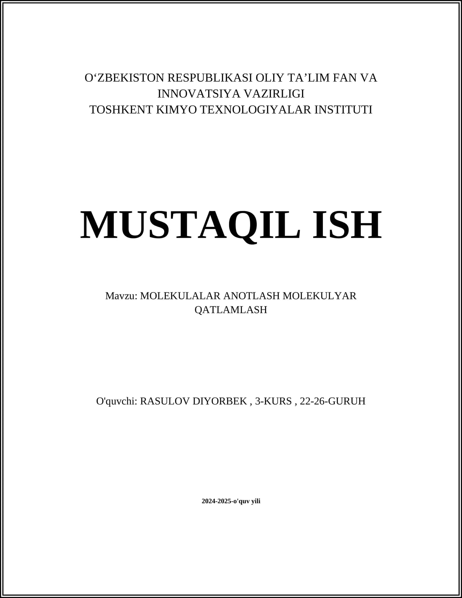 MOLEKULALAR ANOTLASH MOLEKULYAR QATLAMLASH 1