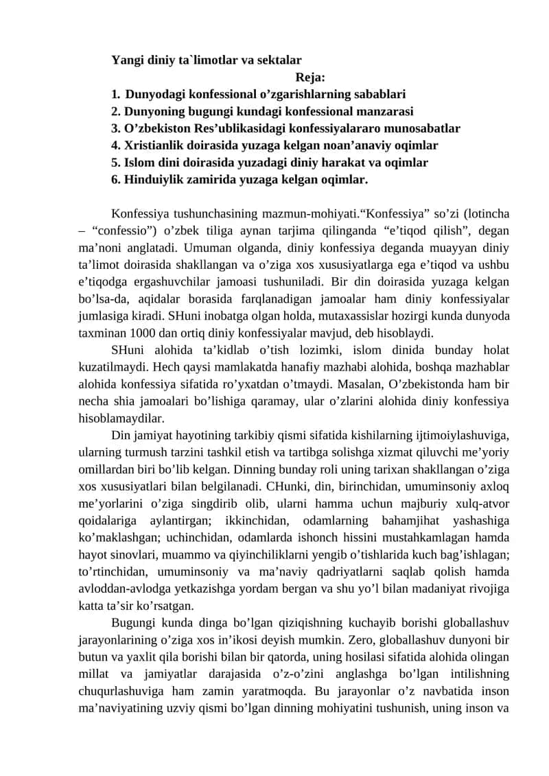 Yangi diniy ta`limotlar va sektalar 1