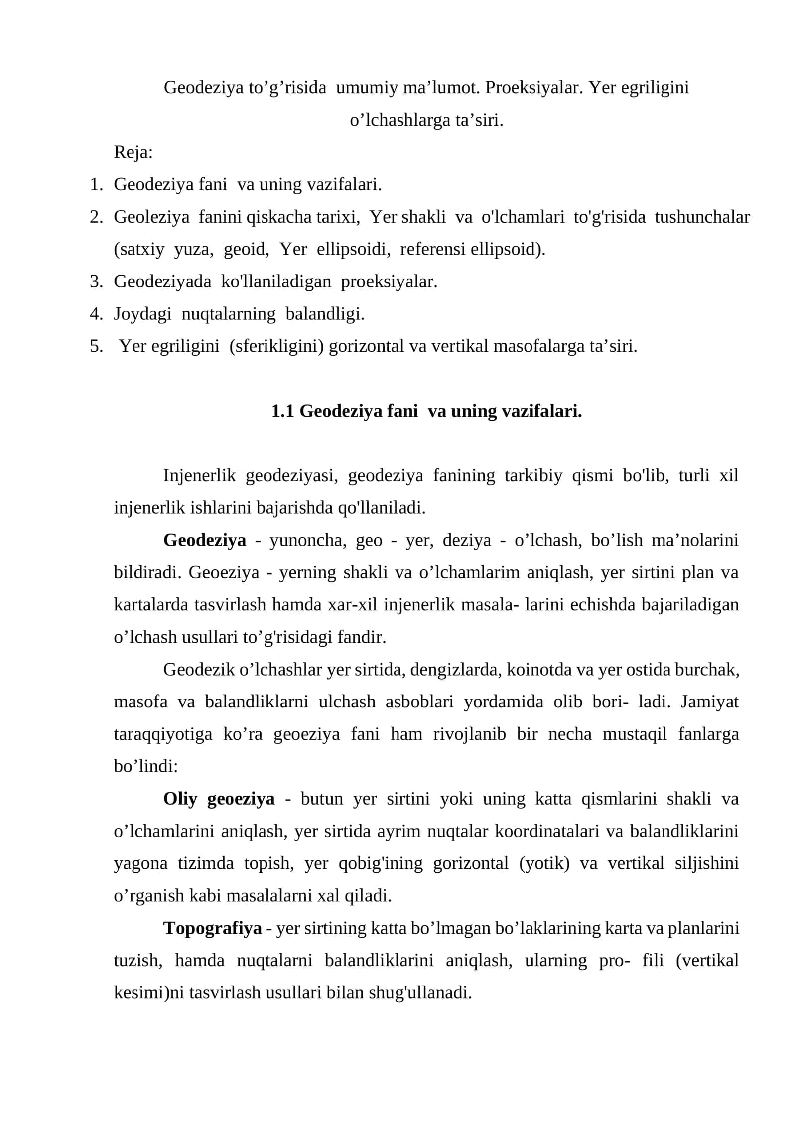 Geodeziya to’g’risida umumiy ma’lumot 1