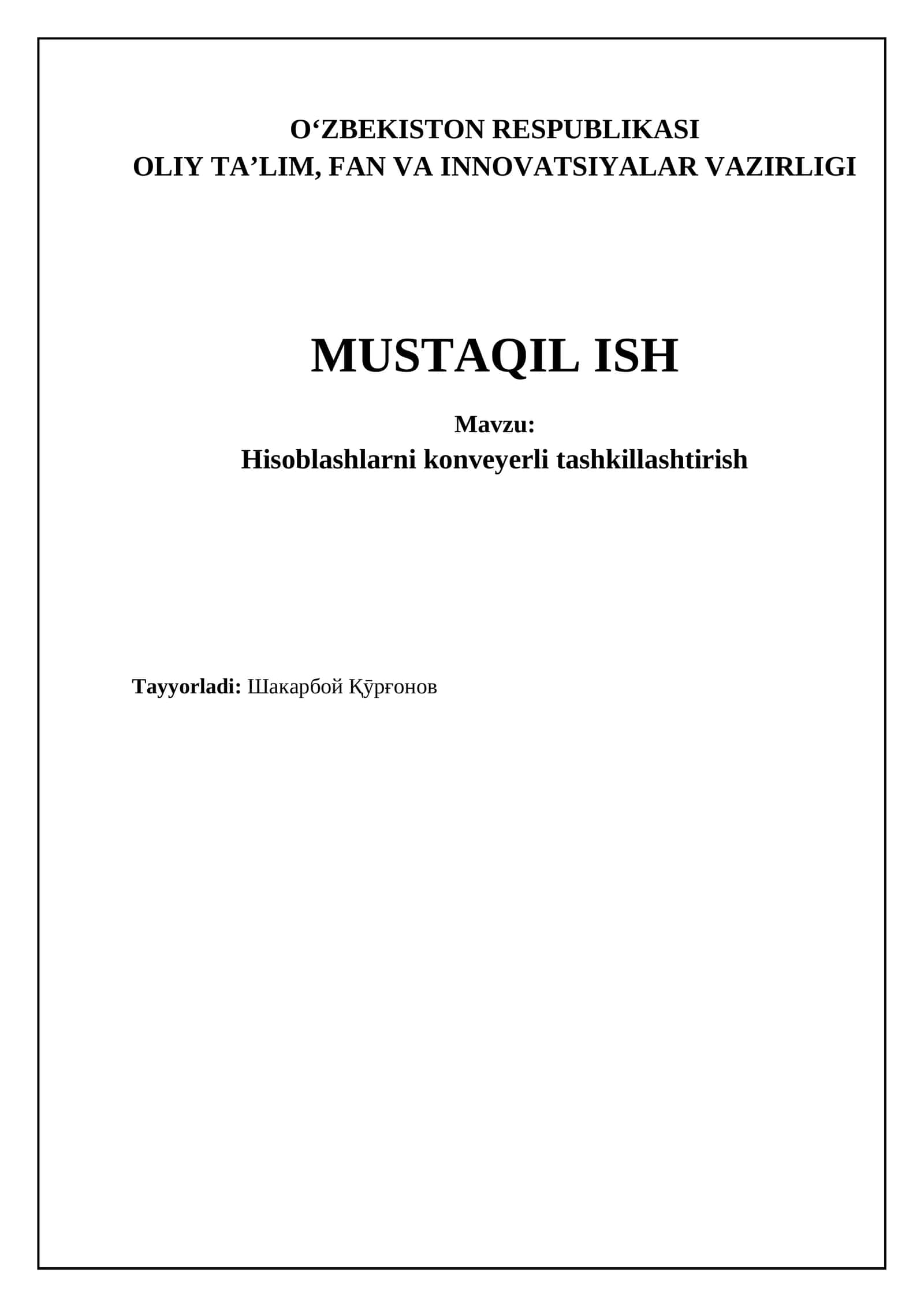 Hisob-kitoblarni konveyer usulida tashkil etish 1
