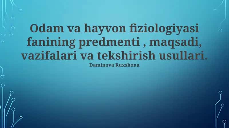Inson va Hayvon Fiziologiyasi 1