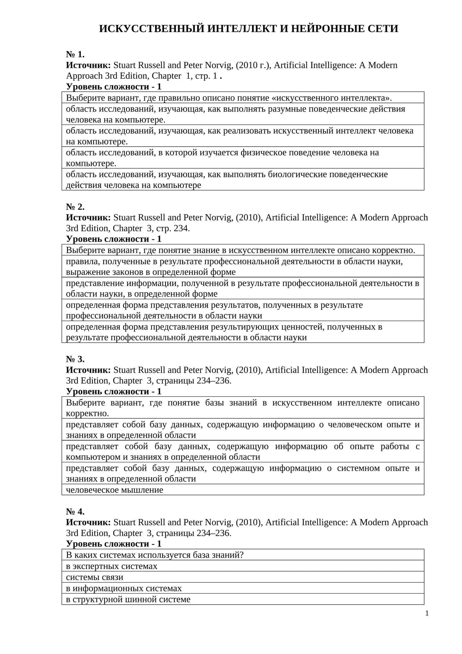 Искусственный интеллект и нейронные сети 1