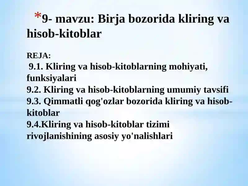 Birja bozorida kliring va hisob-kitoblar