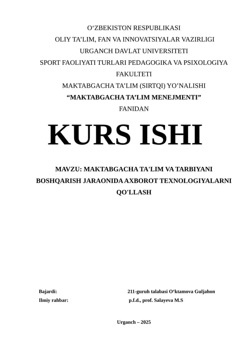 MAKTABGACHA TA'LIM MENEJMENTI 1