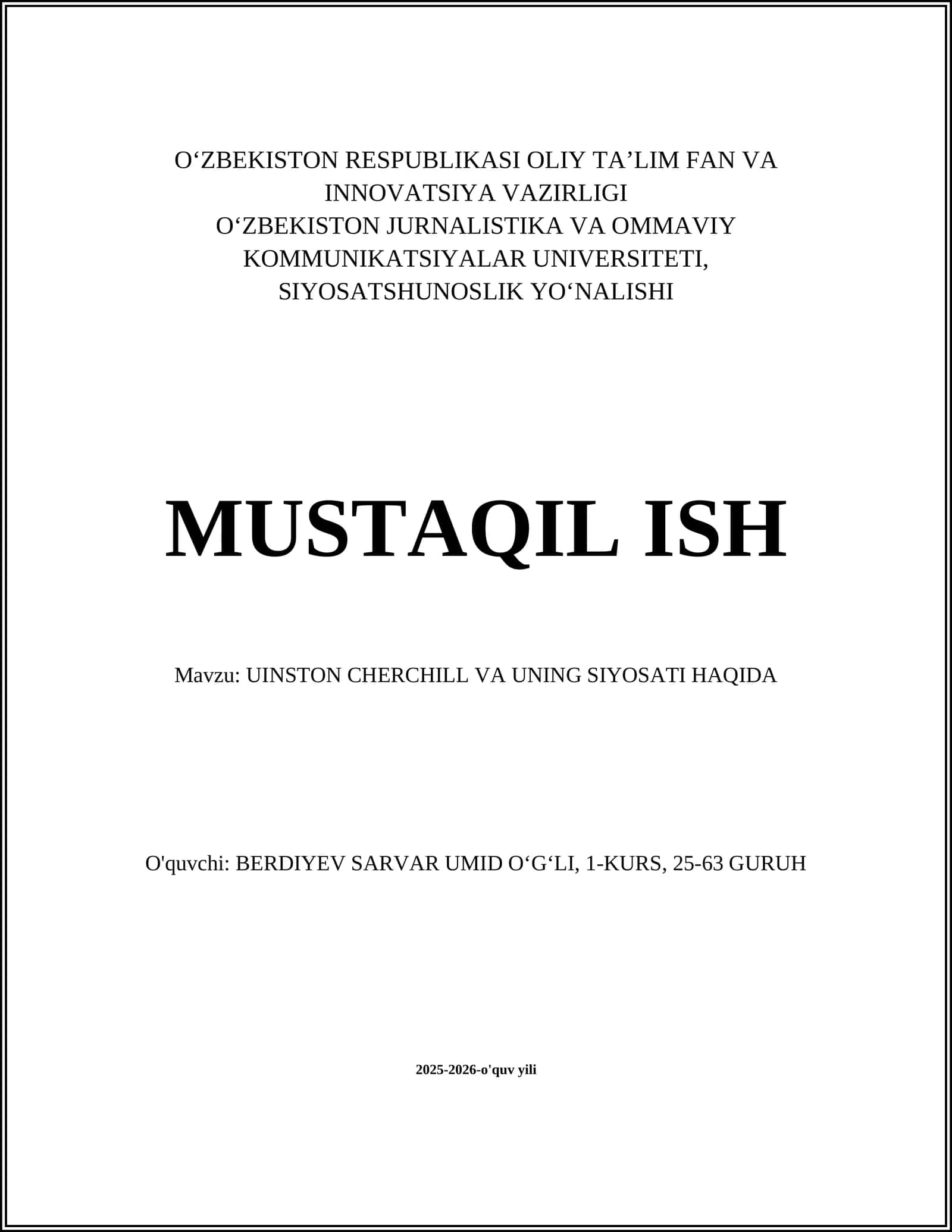 UINSTON CHERCHILL VA UNING SIYOSATI HAQIDA 1