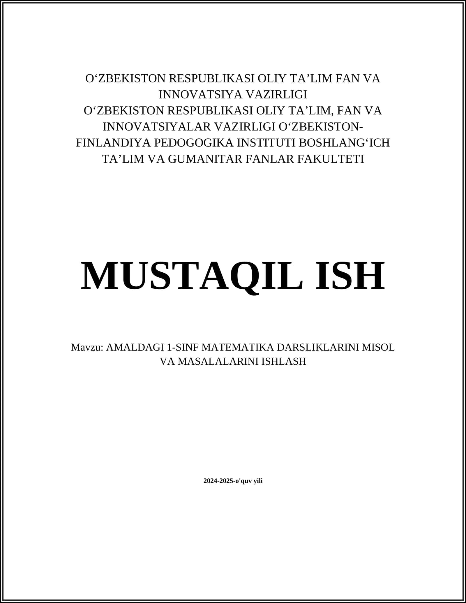 AMALDAGI 1-SINF MATEMATIKA DARSLIKLARINI MISOL VA MASALALARINI ISHLASH 1