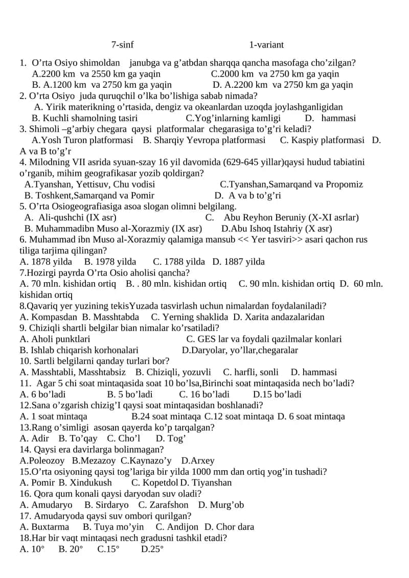 7-sinf 1-variant 1