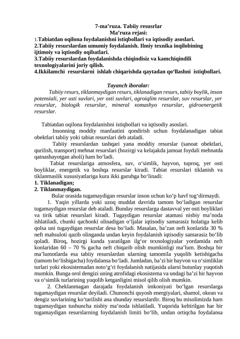 Tabiiy resusrlar 1