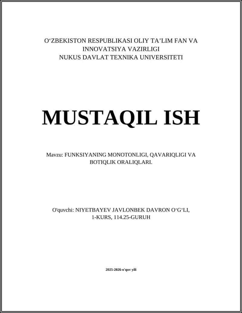 Funktsiyaning Monotonligi 1