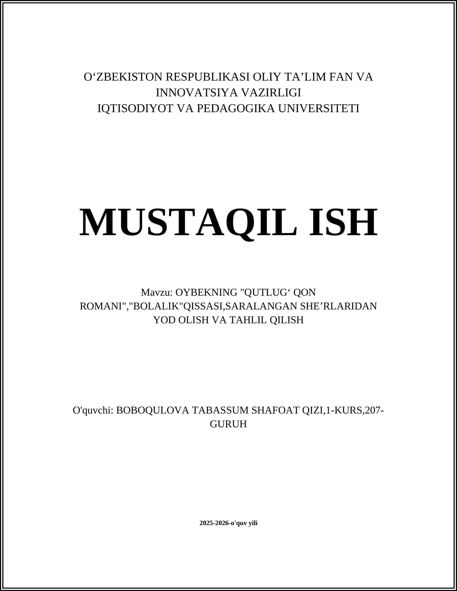 OYBEKNING "QUTLUGʻ QON ROMANI 1