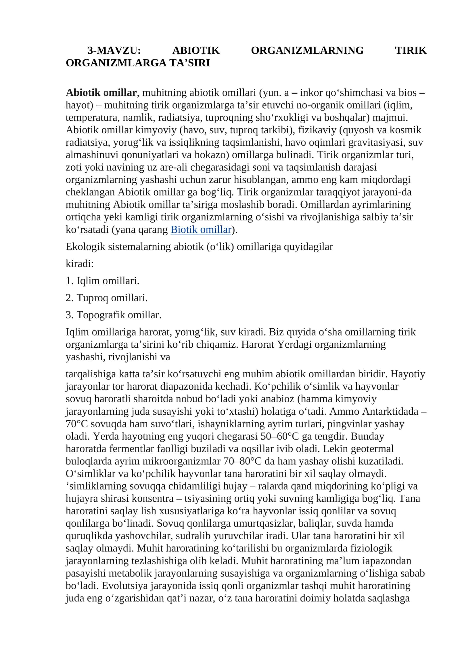 ABIOTIK ORGANIZMLARNING TIRIK ORGANIZMLARGA TA’SIRI 1
