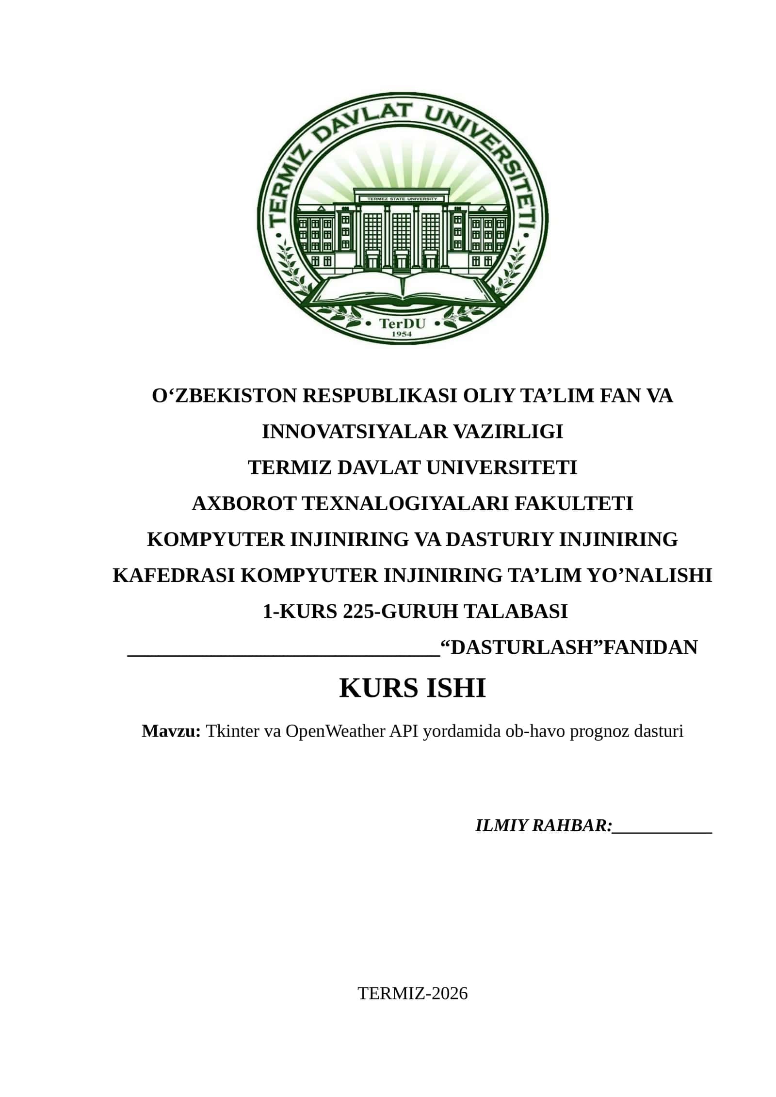 Tkinter va OpenWeather API yordamida ob-havo prognoz dasturi 1