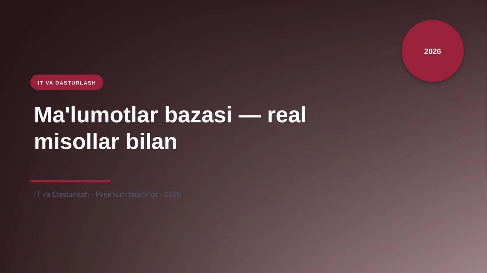 Ma'lumotlar bazasi — real misollar bilan 1