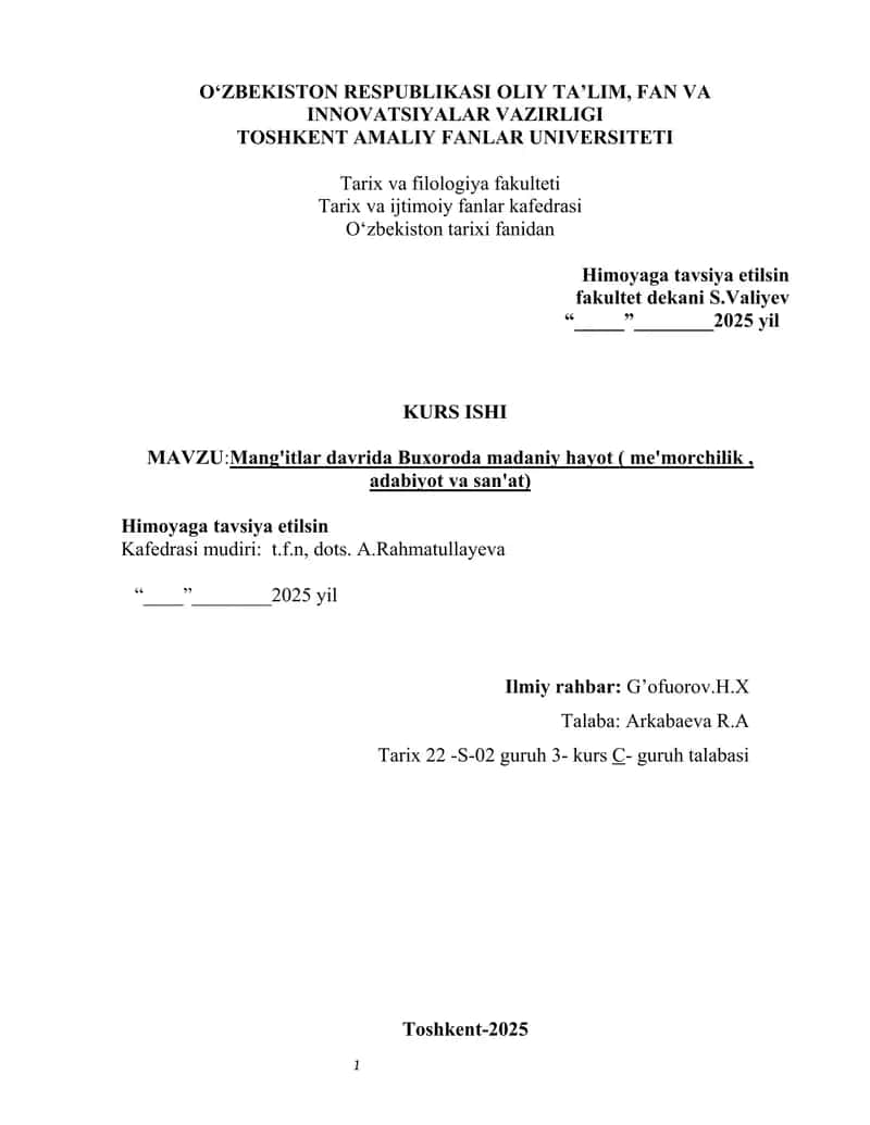 Mang'itlar davrida Buxoroda madaniy hayot 1