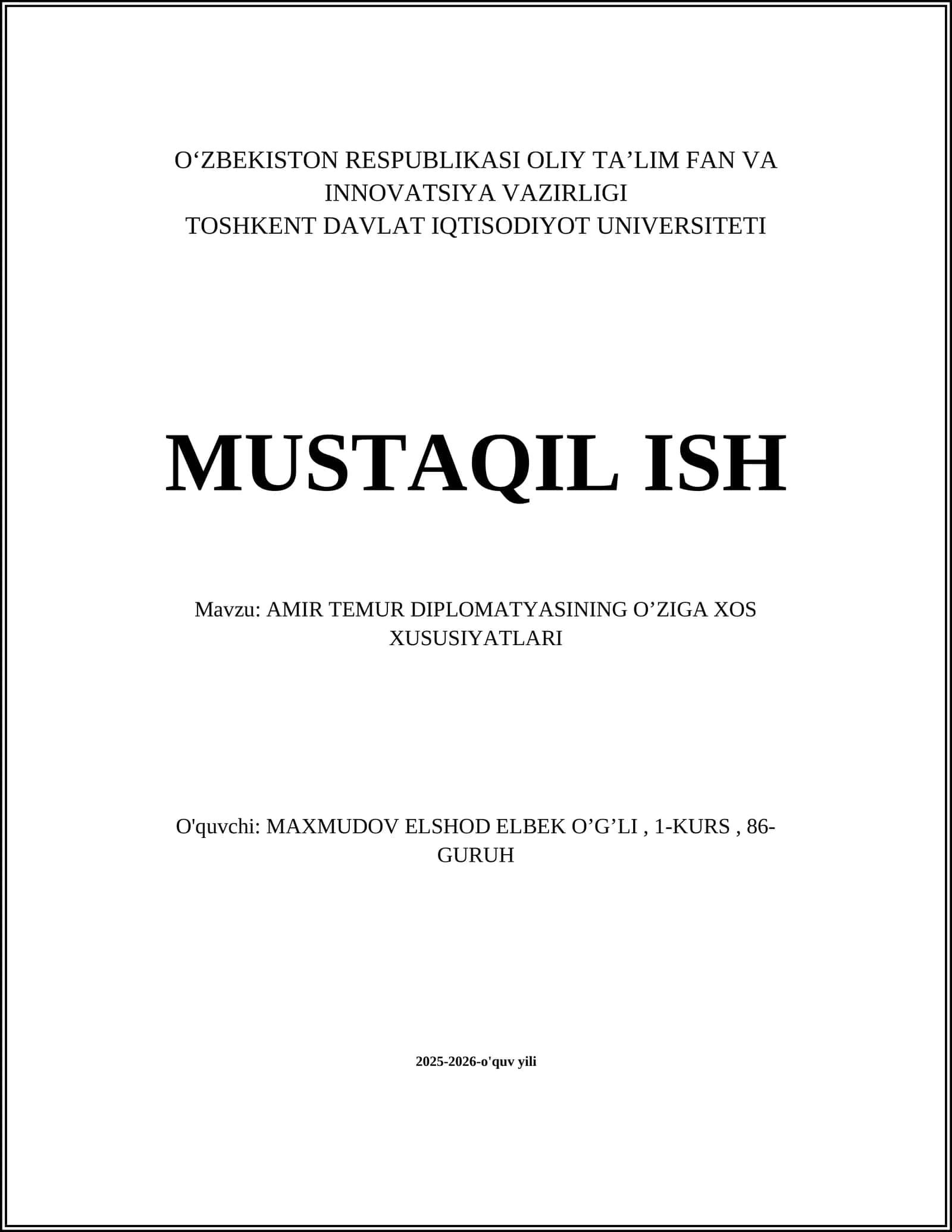 AMIR TEMUR DIPLOMATIYASINING O’ZIGA XOS XUSUSIYATLARI 1