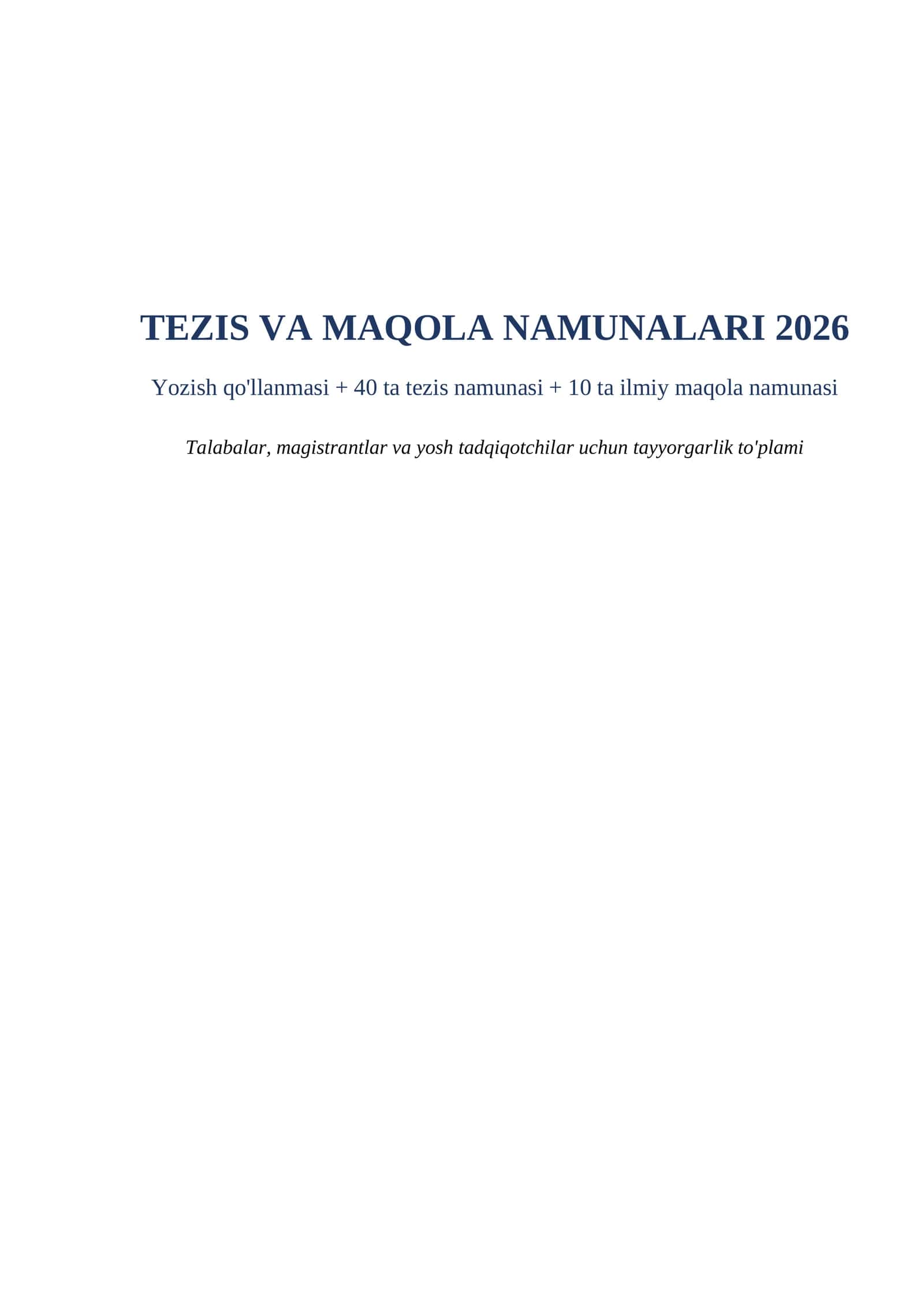 Tezis va maqola namunalari 2026 word yozish qollanmasi bilan tayyorgarlik toplami 1