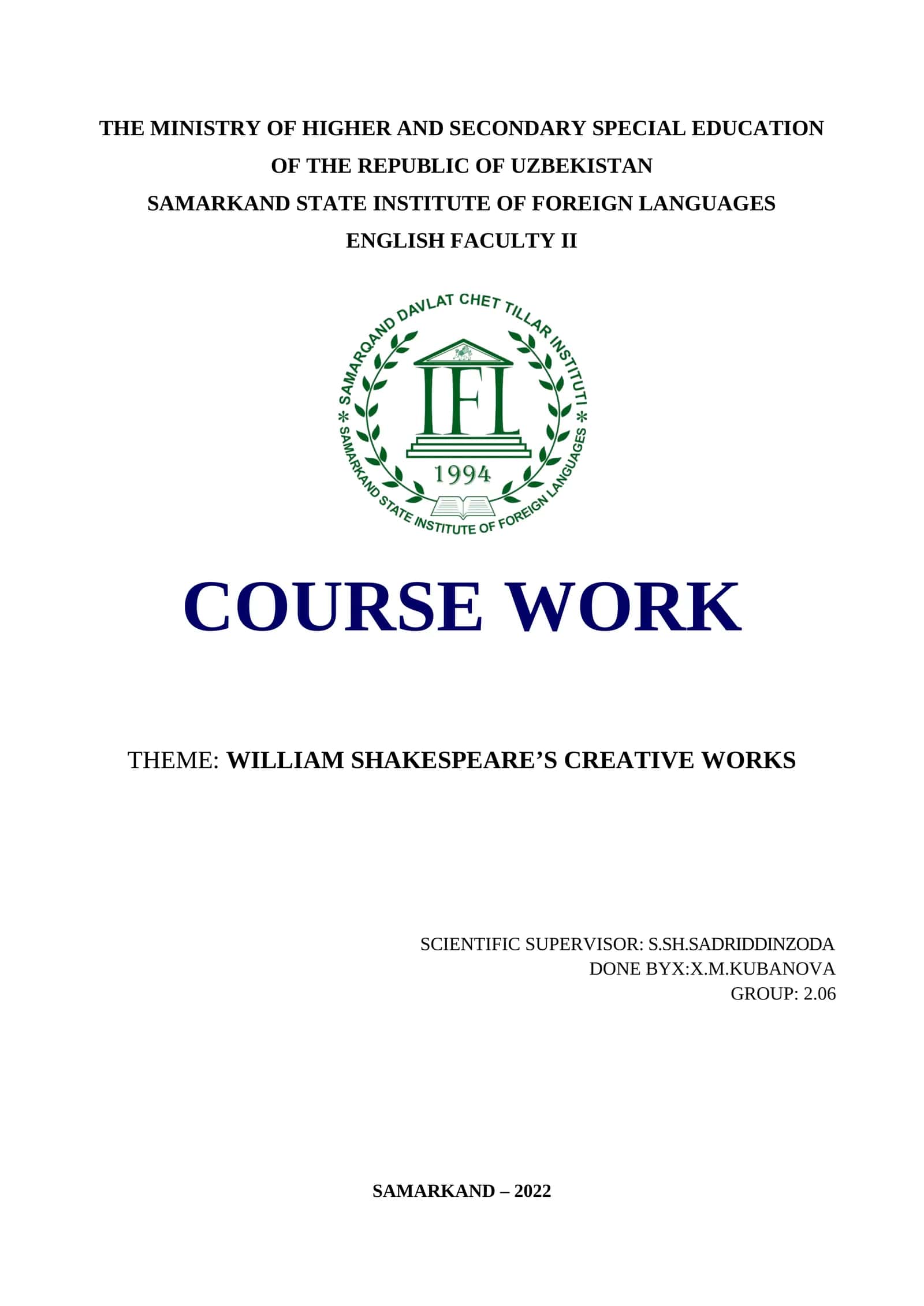 WILLIAM SHAKESPEARE’S CREATIVE WORKS 1