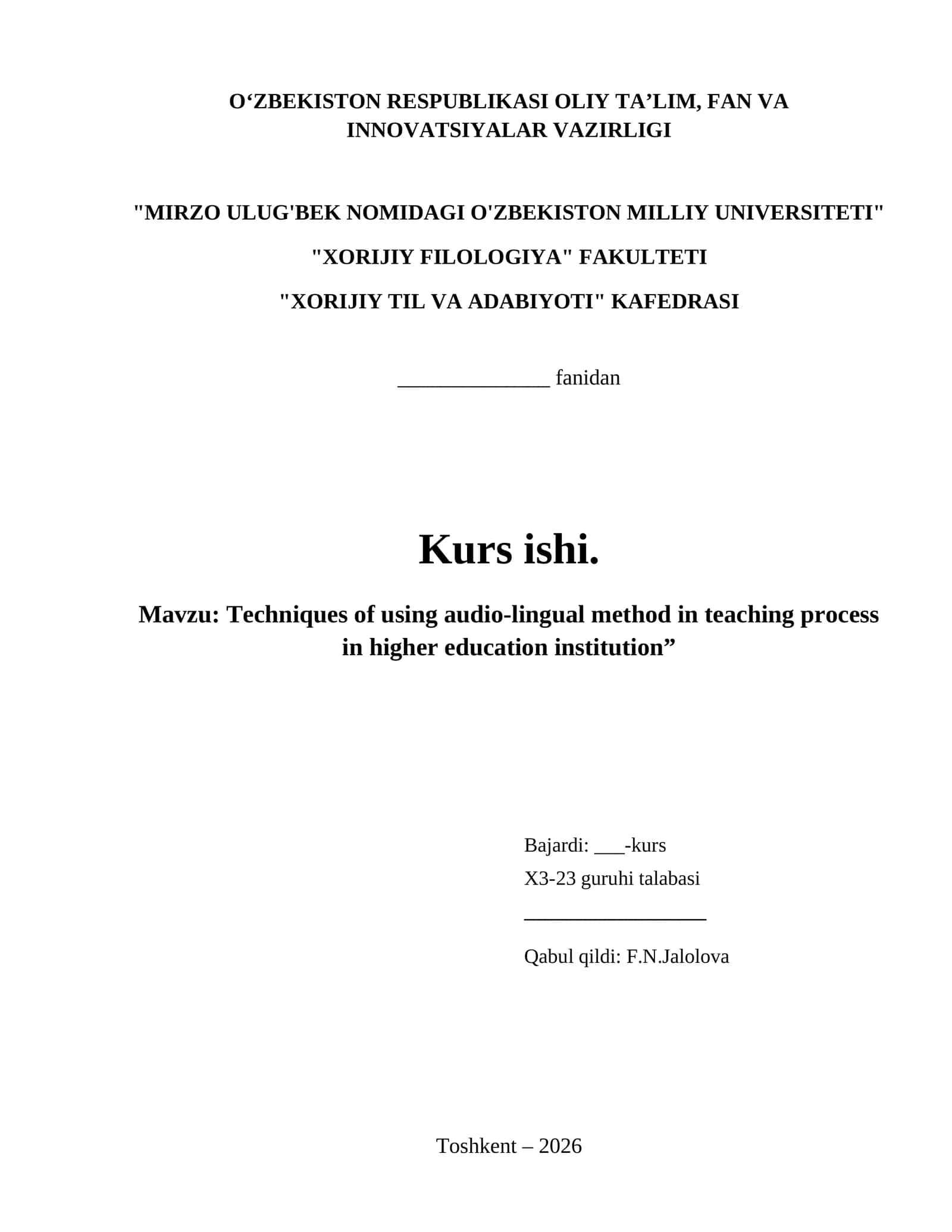 Techniques of using audio-lingual method in teaching process in higher education institution” 1