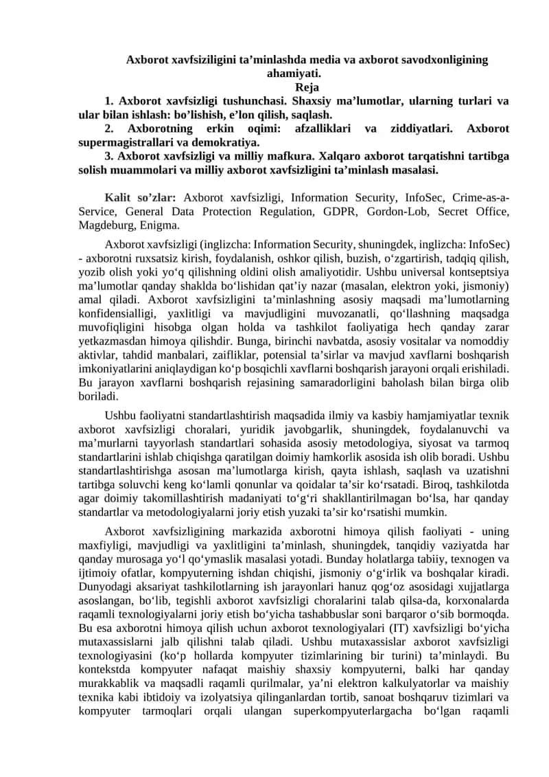 Axborot xavfsizligi 1