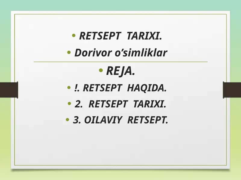 RETSEPT  TARIXI. Dorivor o’simliklar 1