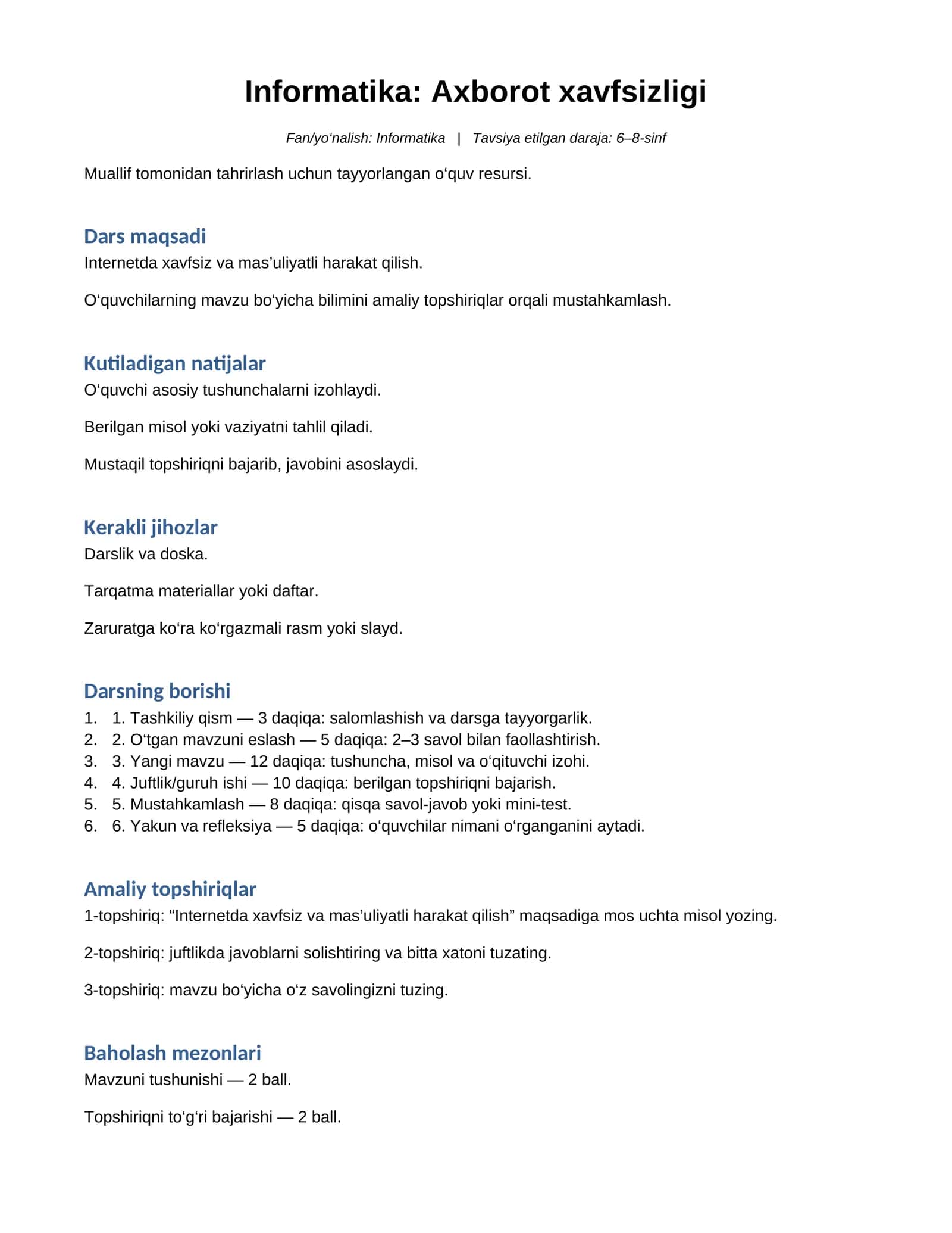 Informatika: Axborot xavfsizligi 1