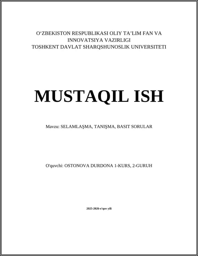 Selamlaşma, Tanışma, Basit Sorular 1