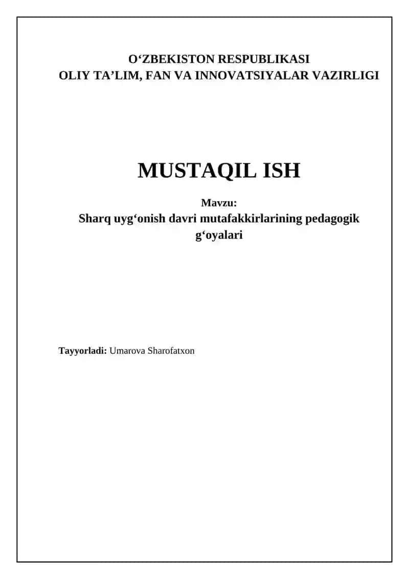 Sharq uygʻonish davri mutafakkirlarining pedagogik gʻoyalari