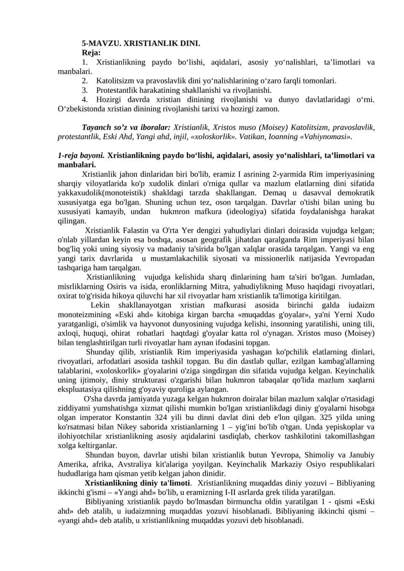 Xristianlik Dinini O'rganish 1