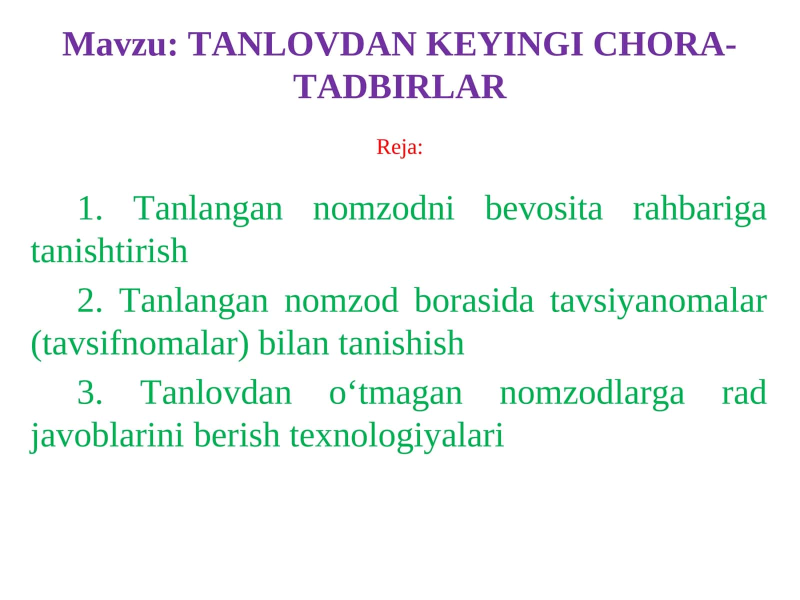 TANLOVDAN KEYINGI CHORA-TADBIRLAR 1