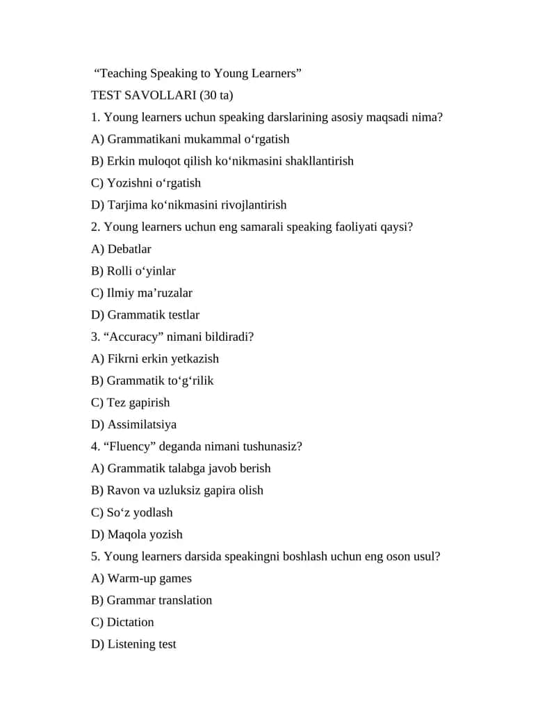 “Teaching Speaking to Young Learners”
