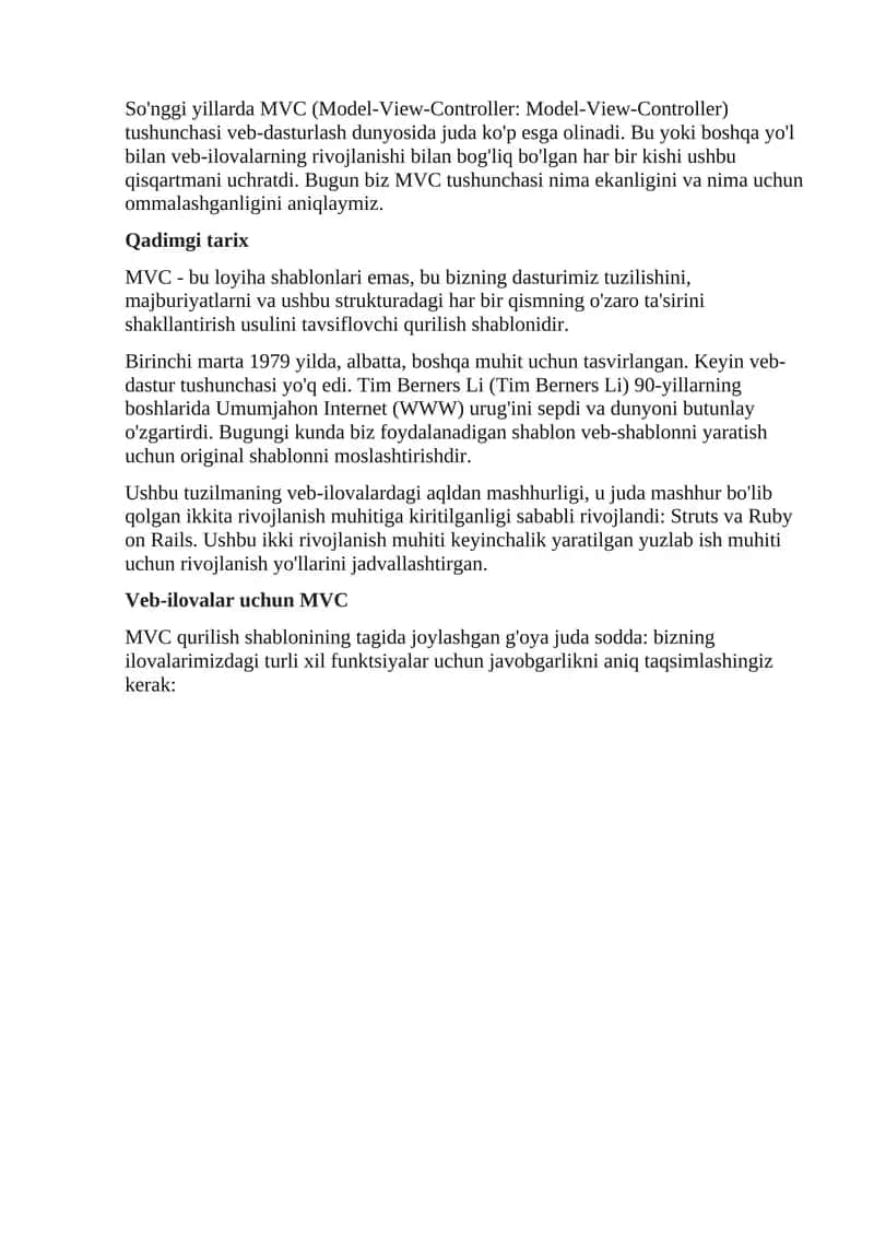Veb-dasturlashda MVC (Model-View-Controller) tushunchasi 1