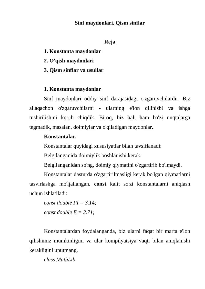 Konstanta maydonlar 1