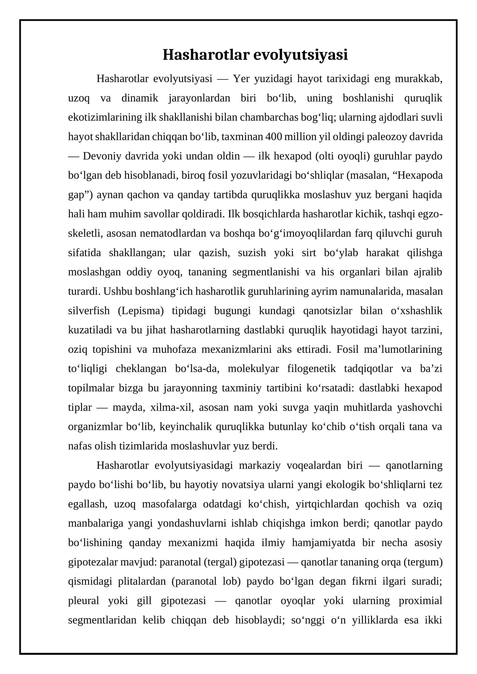 Hasharotlar evolyutsiyasi 1