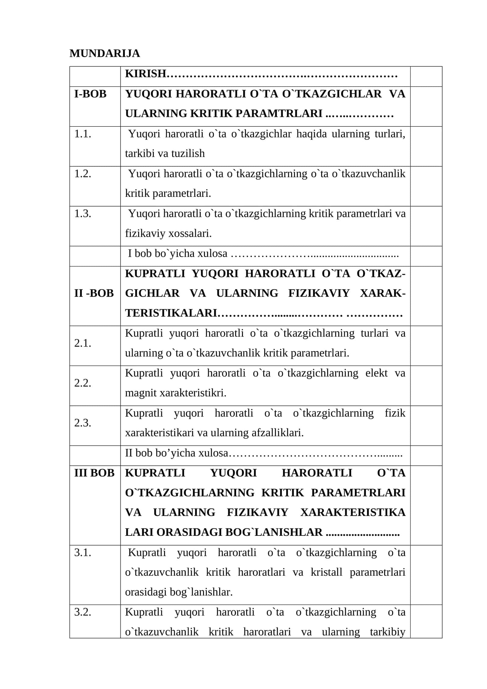 Yuqori haroratli o`ta o`tkazgichlar va ularning kritik paramtrlari 1