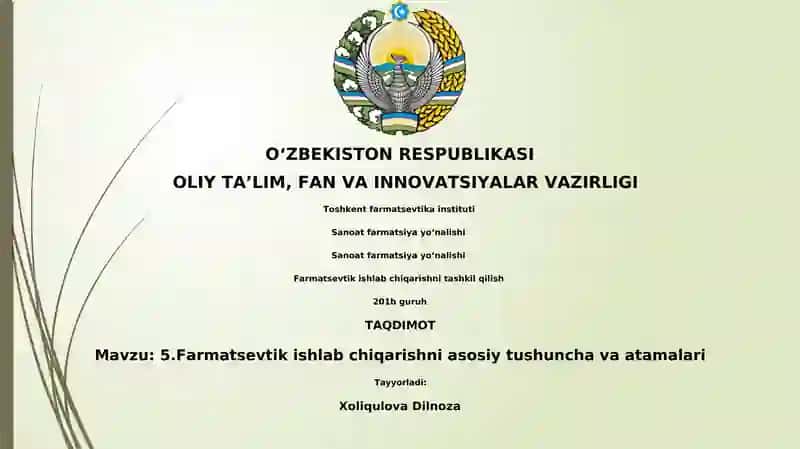 Farmatsevtik ishlab chiqarishni tashkil qilish