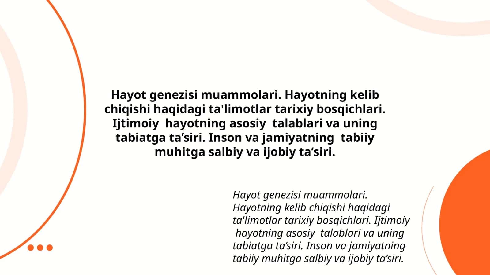 Hayot genezisi muammolari 1