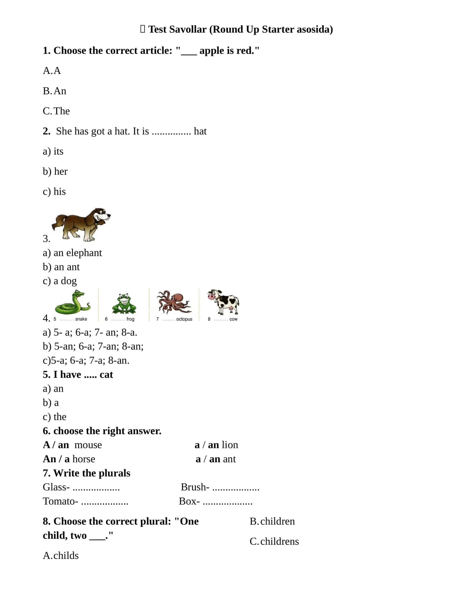 Test Savollar (Round Up Starter asosida) 1