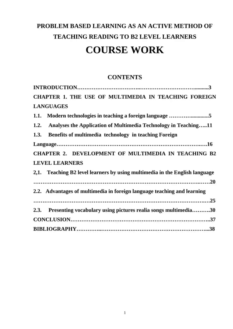 PROBLEM BASED LEARNING AS AN ACTIVE METHOD OF TEACHING READING TO B2 LEVEL LEARNERS 1