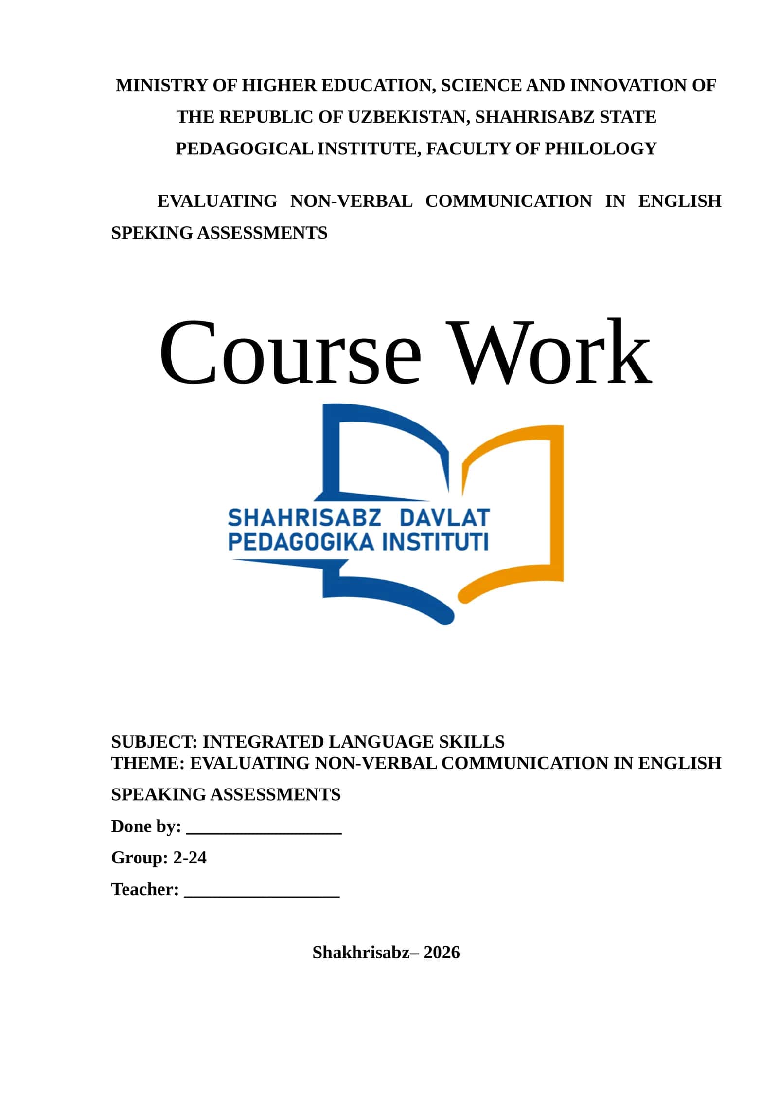 EVALUATING NON-VERBAL COMMUNICATION IN ENGLISH SPEKING ASSESSMENTS 1